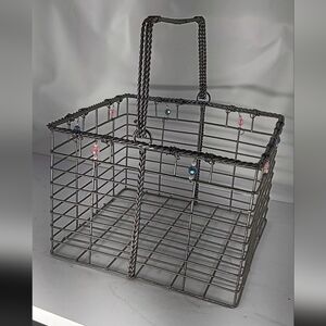 Vtg. Square Wire Beaded Silvertone Basket